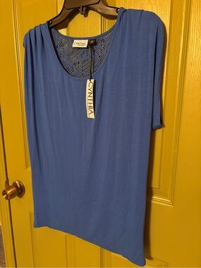 Cynthia Rowley Royal Blue Scoop Neck Knit Top With Crochet Back